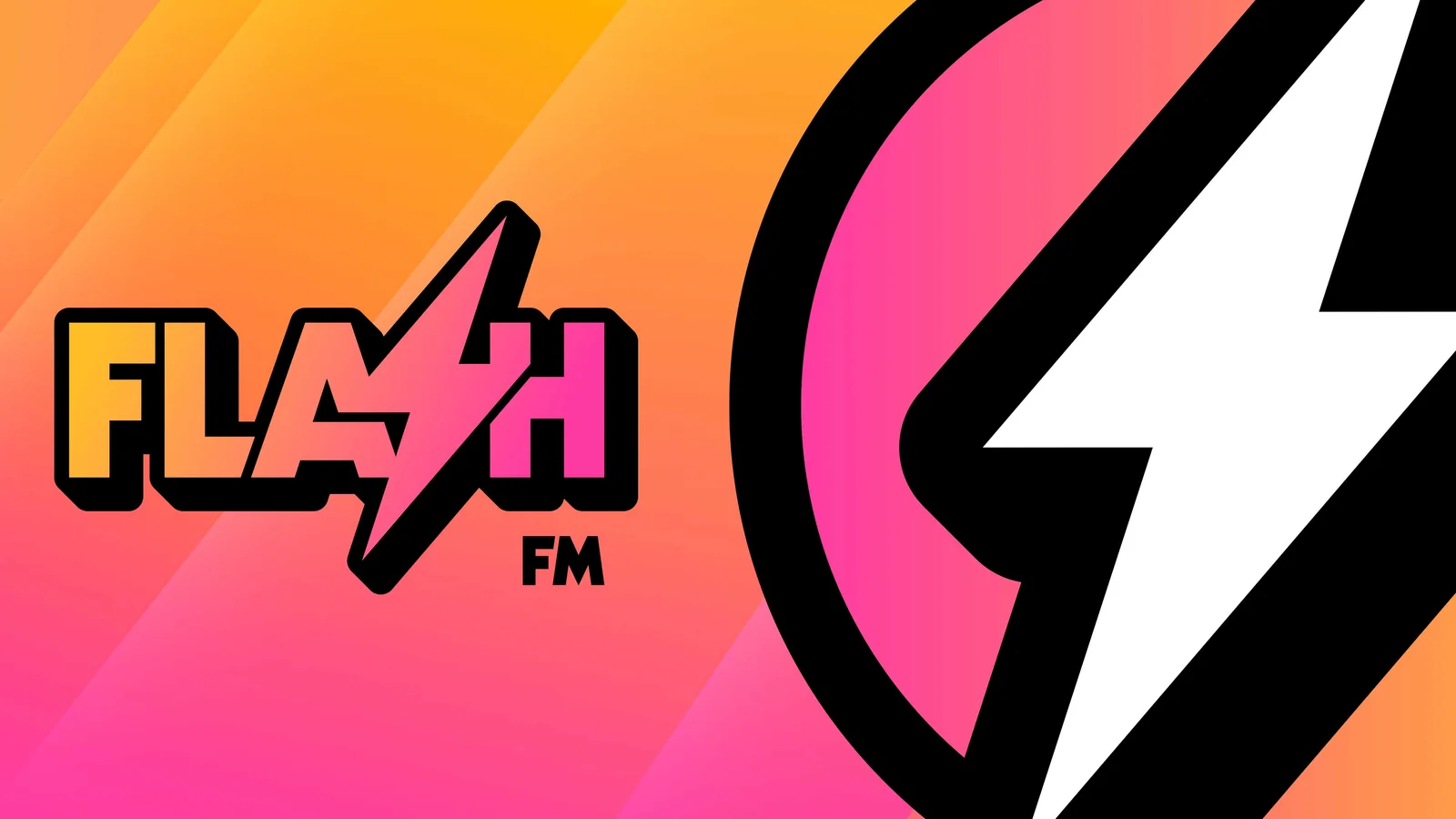 Flash FM logo with a lightning bolt in place of the S