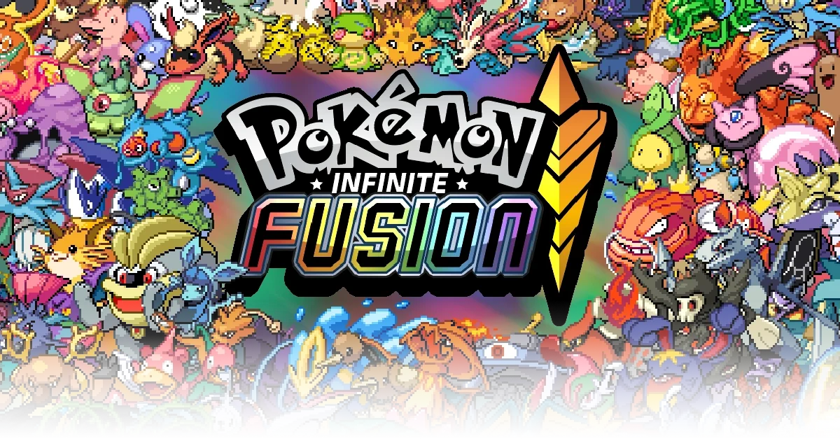 Pokemon Infinite Fusion logo over a crowd of fused Pokemon sprites, the game's official banner