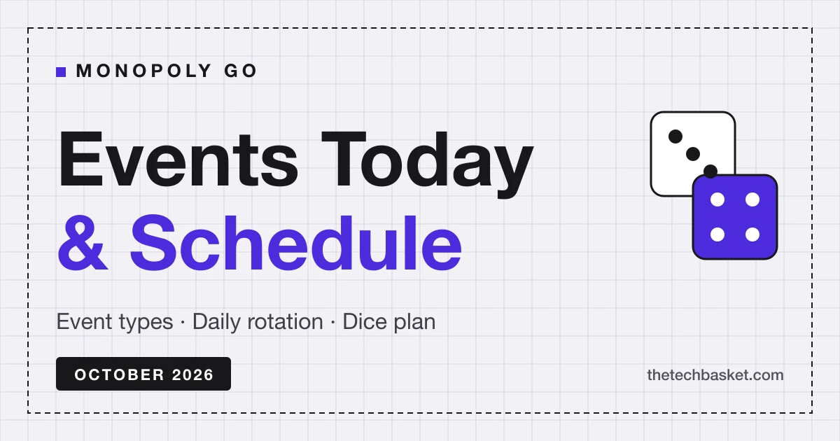 Monopoly GO events today and schedule guide cover for October 2026