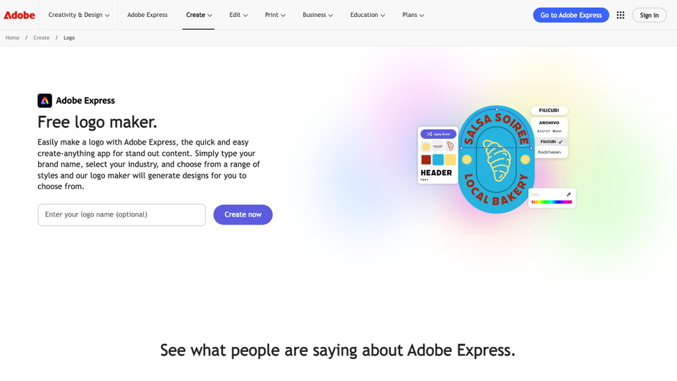 Adobe Express logo maker page