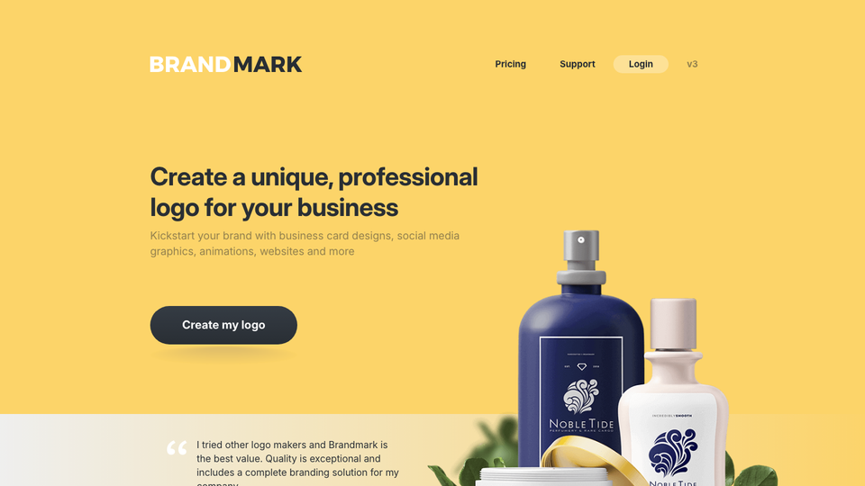 Brandmark AI logo maker homepage