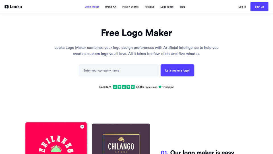 Looka AI logo maker page