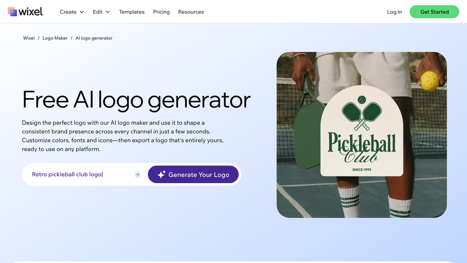 Wix AI logo generator page
