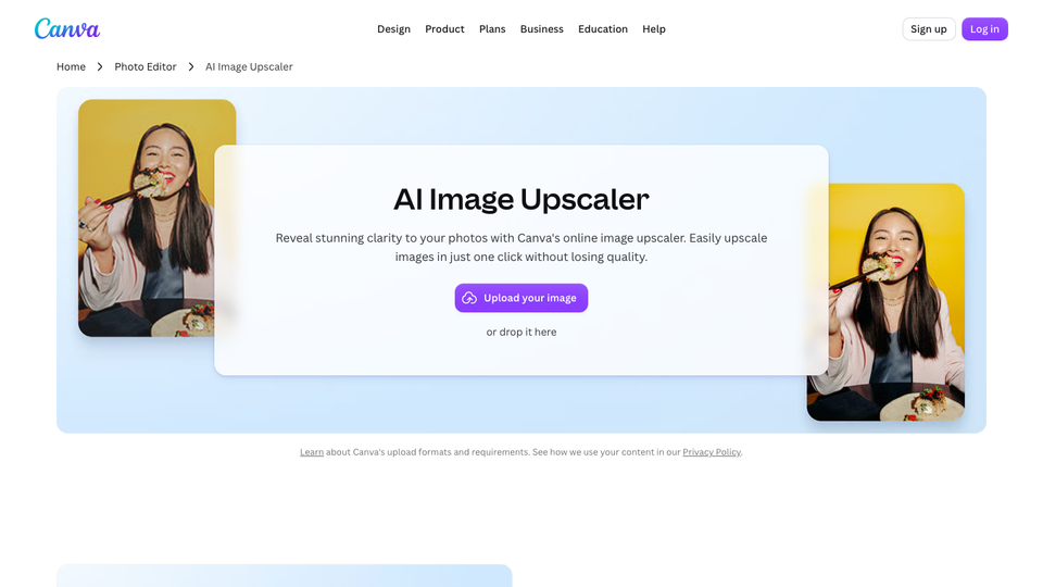 Canva image upscaler feature page