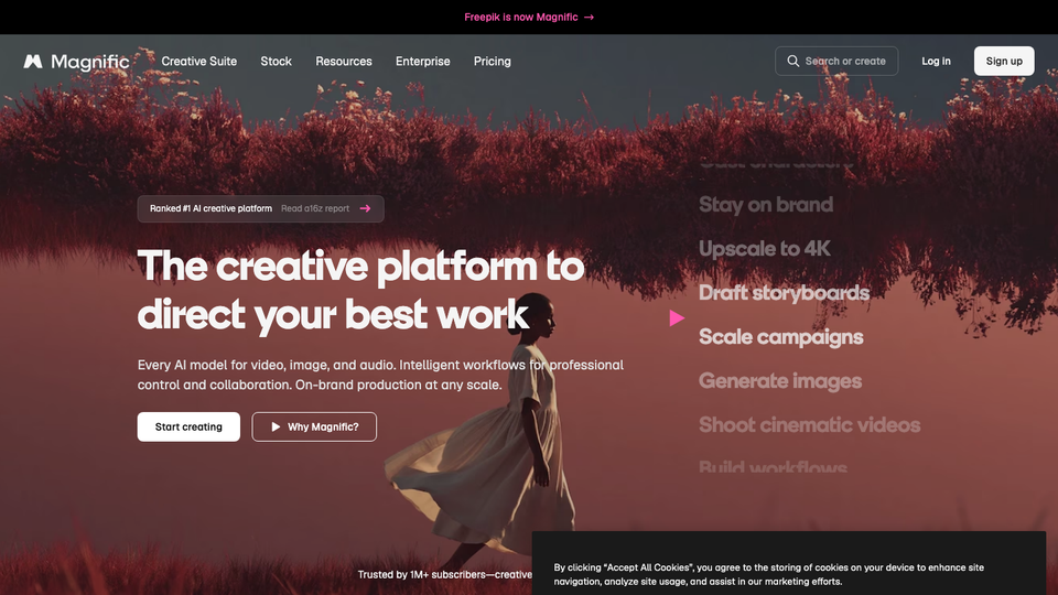 Magnific homepage for the AI creative upscaler