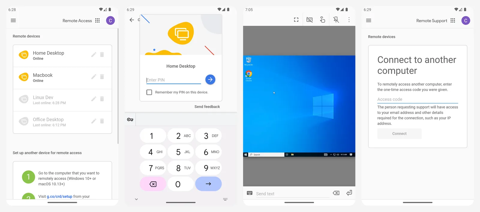 Chrome Remote Desktop app screenshots