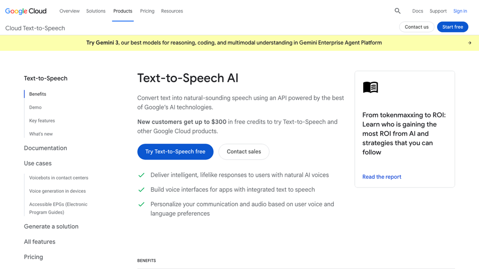 Google Cloud Text-to-Speech product page