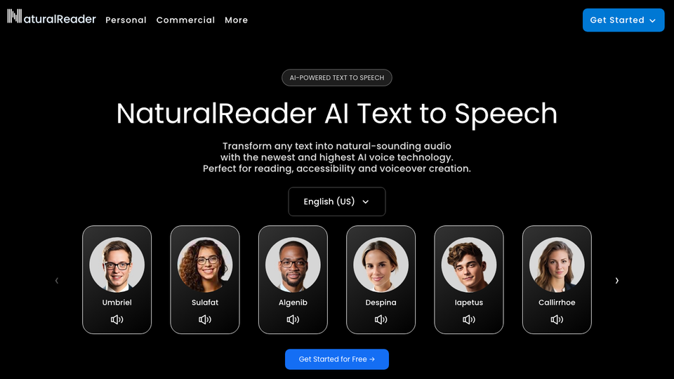 NaturalReader text to speech homepage