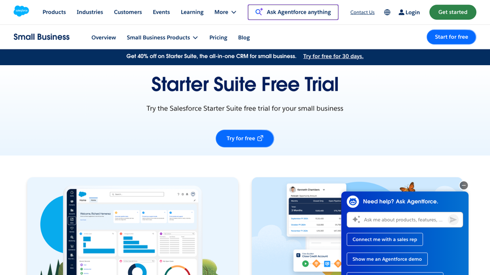 Salesforce Starter Suite free trial page