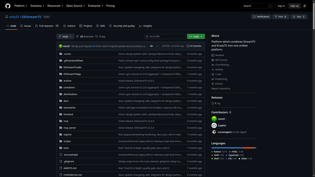 EXStreamTV GitHub repository page