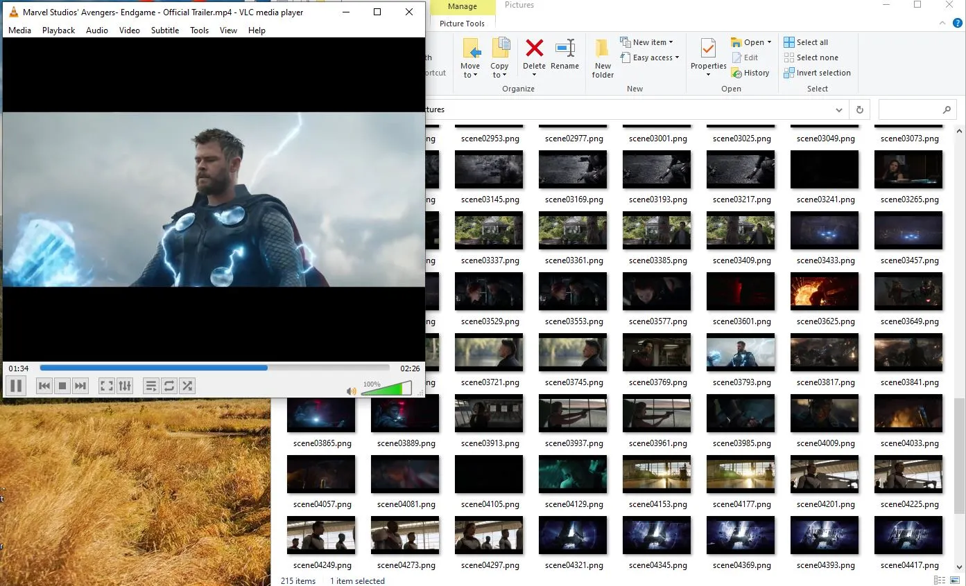 Folder of generated screenshots from Avengers Endgame trailer