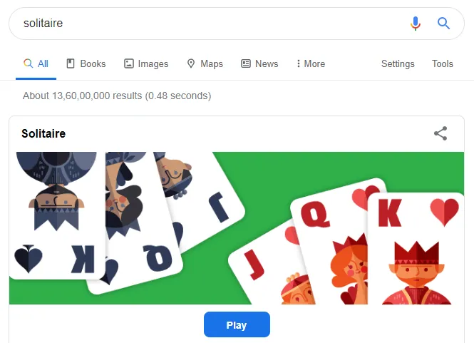 Solitaire card game with easy and hard mode on Google