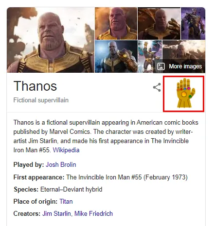 Thanos Infinity Gauntlet in sidebar snapping search results away