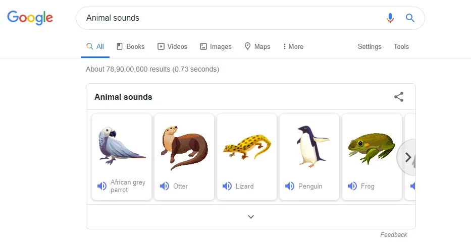Animal sounds player with play buttons for different animals