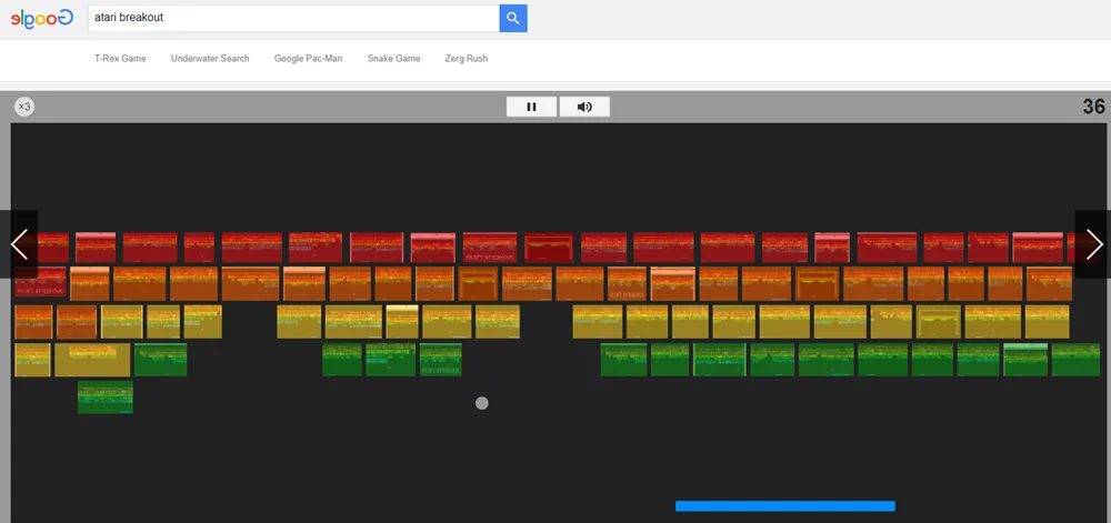 Atari Breakout game played on the elgoog mirror site