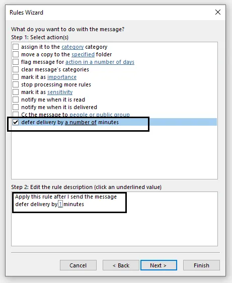 defer by minutes in outlook