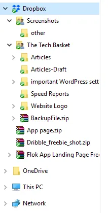Dropbox synced folder showing files on the Windows desktop