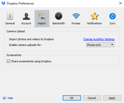 dropbox screenshot setting