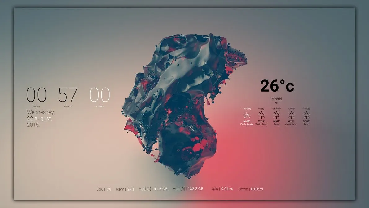 Enmon Rainmeter skin with minimalist desktop widgets