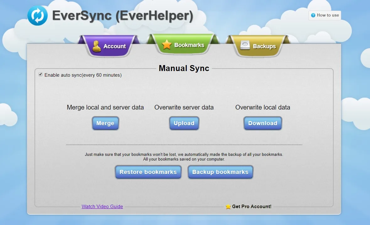 Eversync extension options page with auto sync toggle enabled