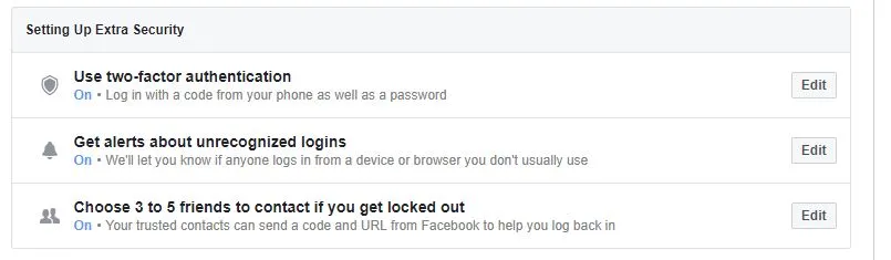 facebook settings extra security screen facebook settings extra security screen