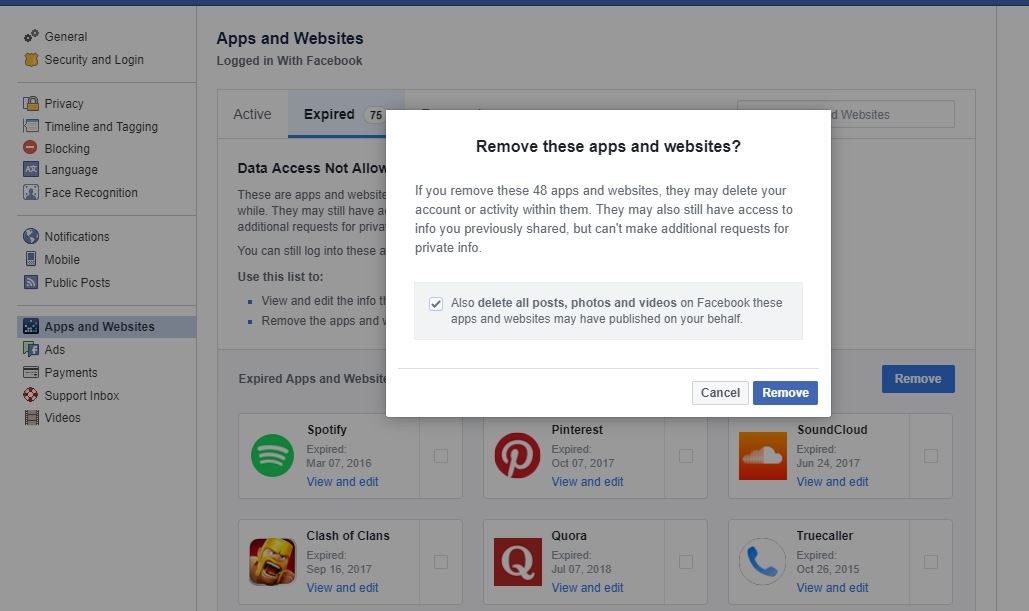 facebook settings remove apps and website facebook settings remove apps and website