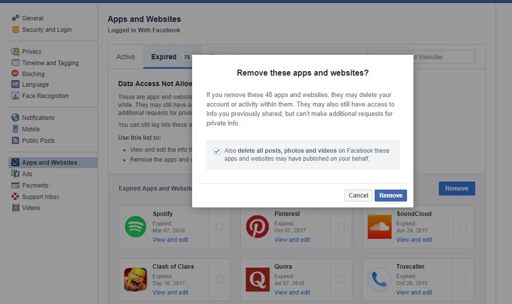 facebook settings remove apps and website facebook settings remove apps and website
