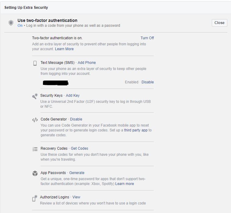 facebook settings two factor authentication screen facebook settings two factor authentication screen
