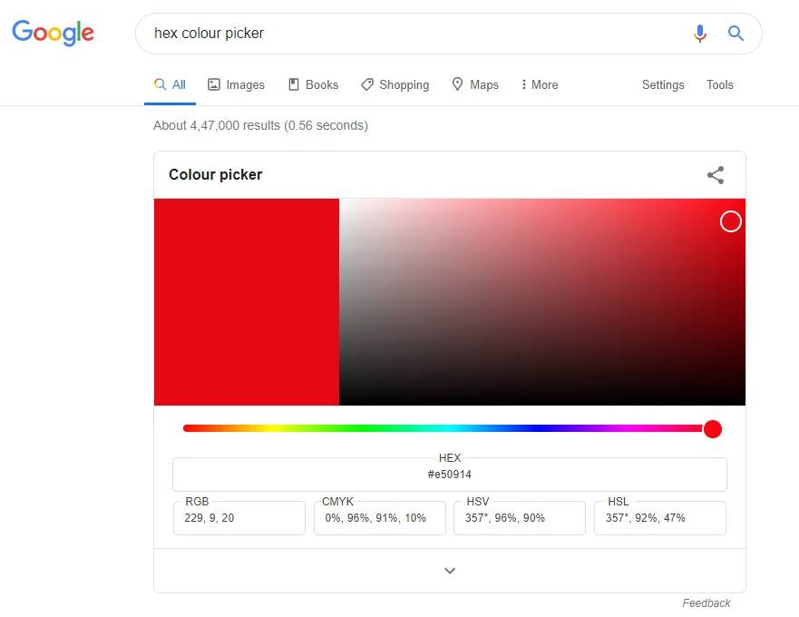 Google hex color picker with gradient slider and color codes