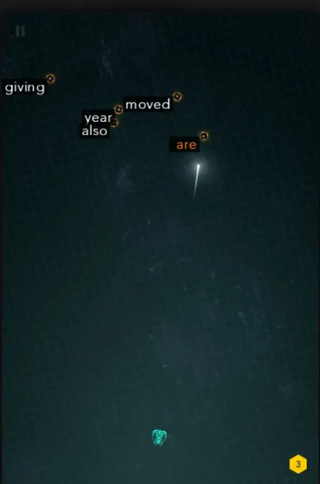 ZType space shooter with words on incoming ships