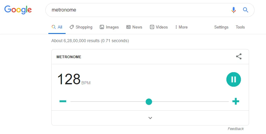 Google metronome with adjustable BPM slider and beat indicator