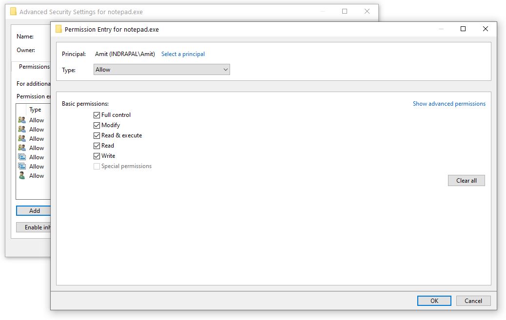 permission entry page