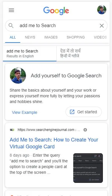 Get Started prompt to create your Google Public Card