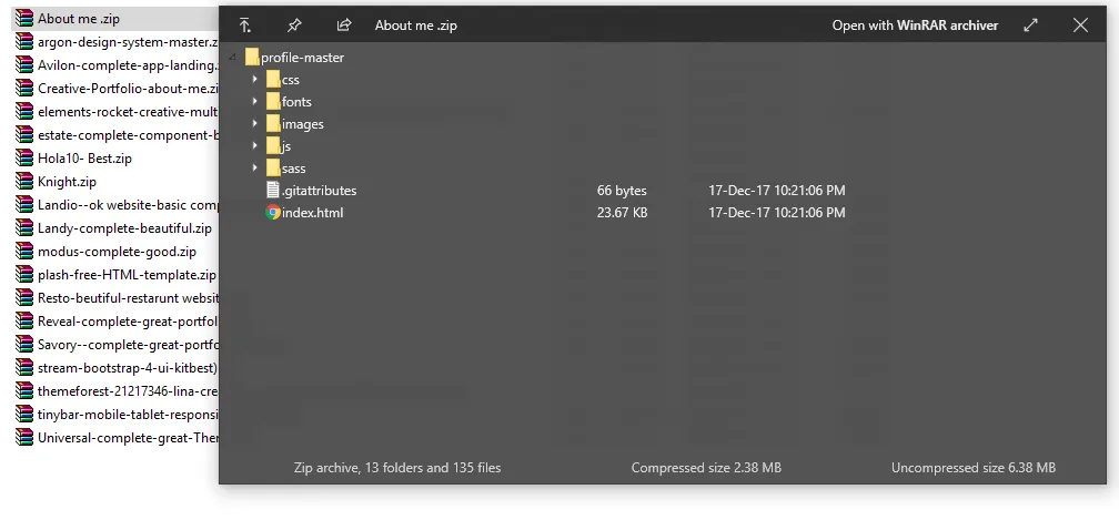 QuickLook showing contents of a ZIP archive without extracting