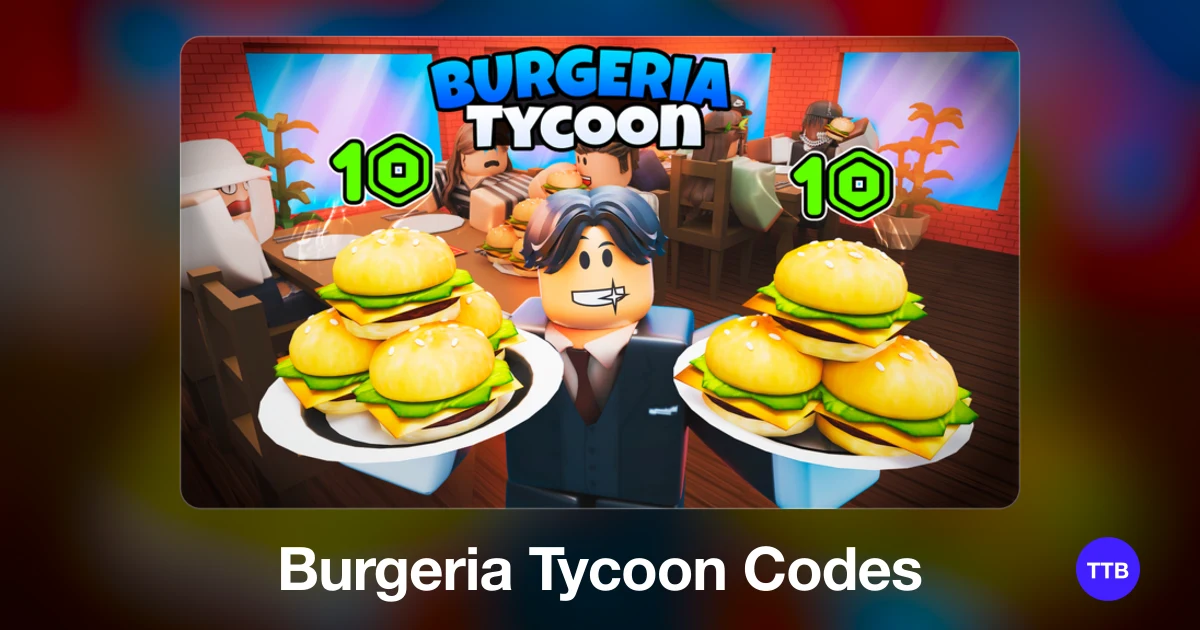 Burgeria Tycoon codes cover: the official Roblox game image with the game name