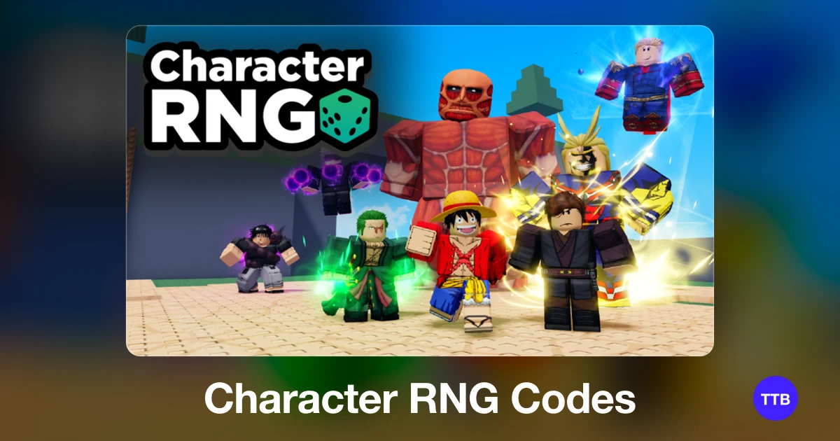 Character RNG codes cover: the official Roblox game image with the game name