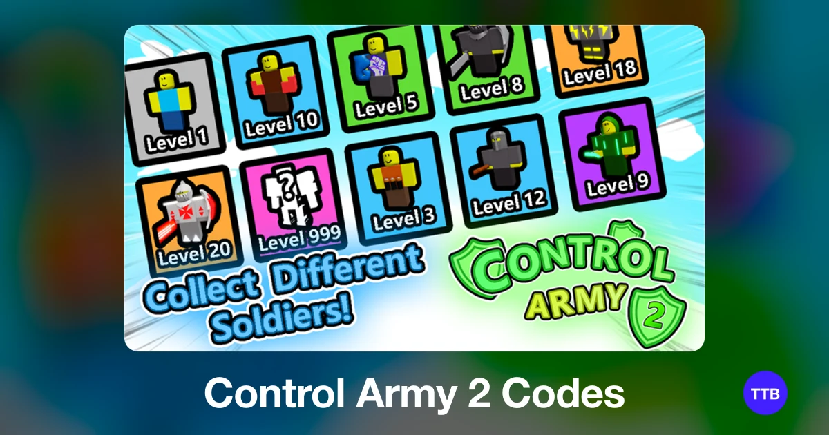 Control Army 2 codes cover: the official Roblox game image with the game name