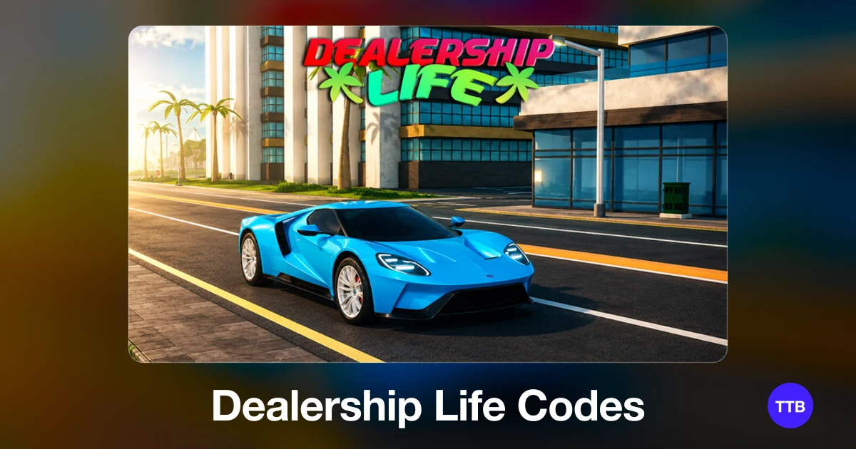 Dealership Life codes cover: the official Roblox game image with the game name