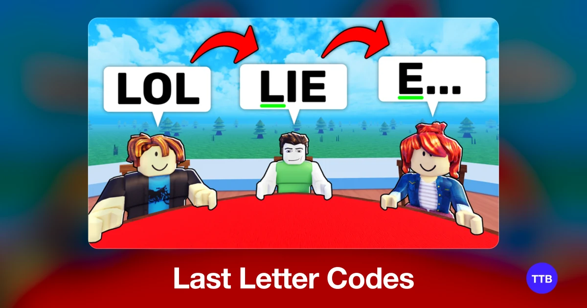 Last Letter codes cover: the official Roblox game image with the game name