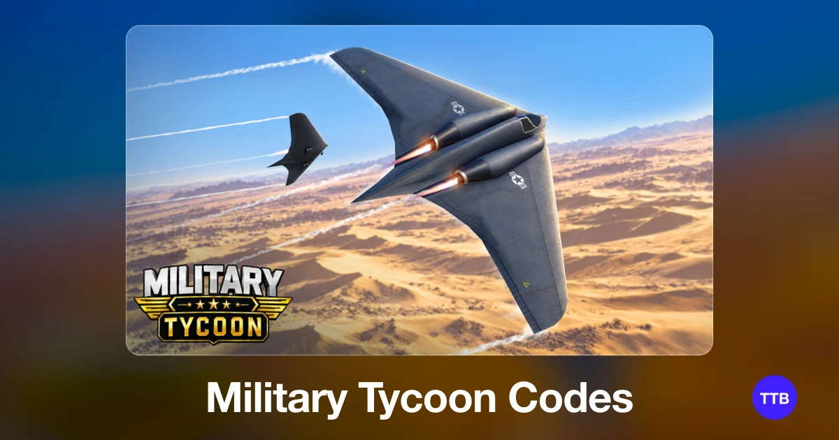 Military Tycoon codes cover: the official Roblox game image with the game name