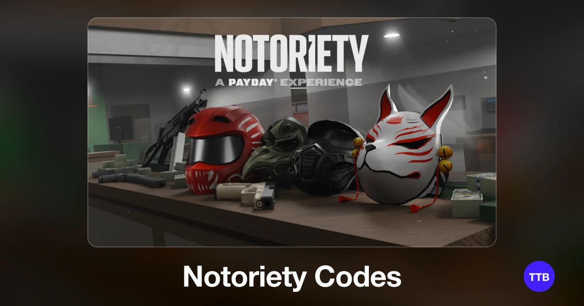 Notoriety codes cover: the official Roblox game image with the game name
