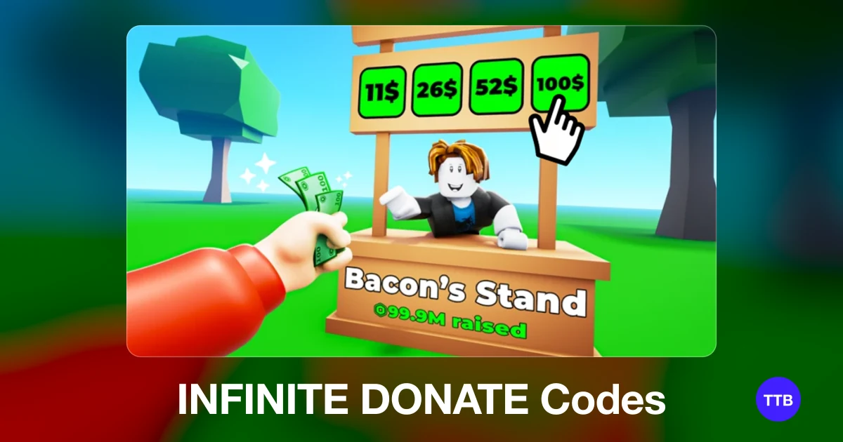 INFINITE DONATE codes cover: the official Roblox game image with the game name