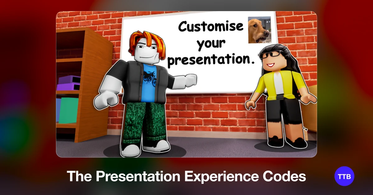 The Presentation Experience codes cover: the official Roblox game image with the game name