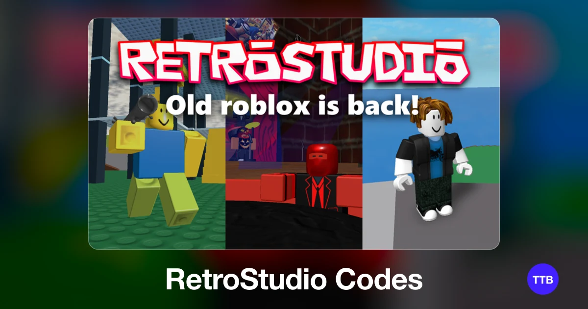 RetroStudio codes cover: the official Roblox game image with the game name
