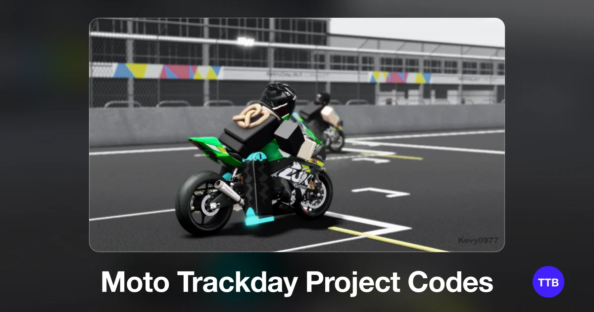 Moto Trackday Project codes cover: the official Roblox game image with the game name