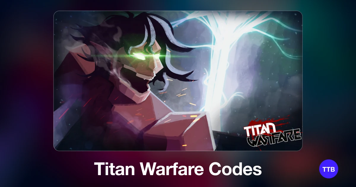 Titan Warfare codes cover: the official Roblox game image with the game name