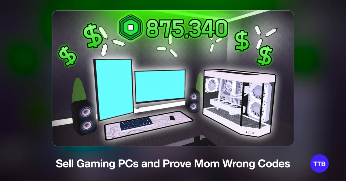 Sell Gaming PCs and Prove Mom Wrong codes cover: the official Roblox game image with the game name