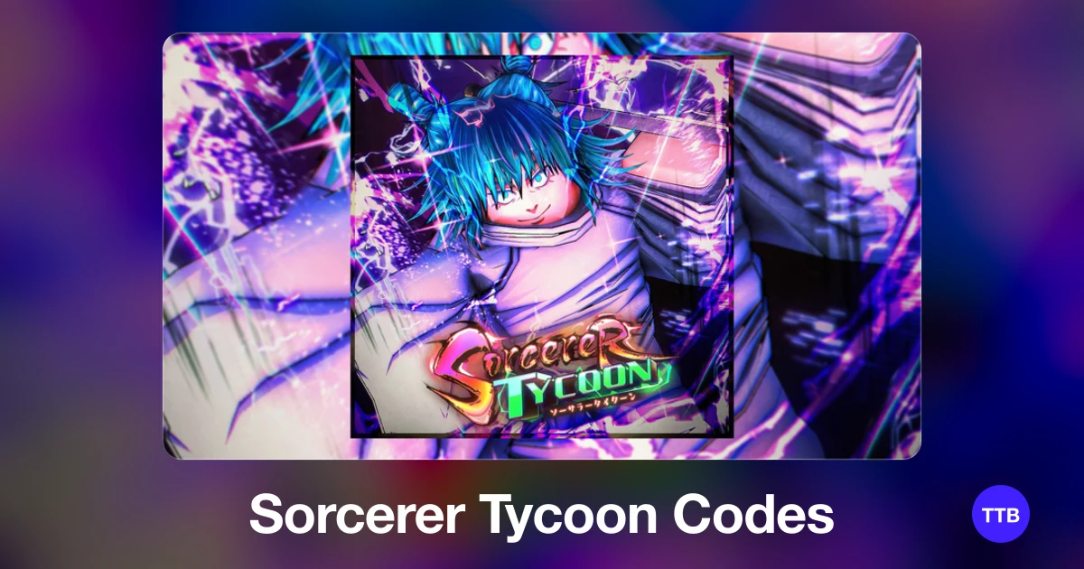 Sorcerer Tycoon codes cover: the official Roblox game image with the game name