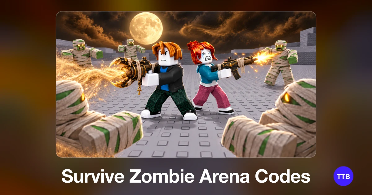 Survive Zombie Arena codes cover: the official Roblox game image with the game name