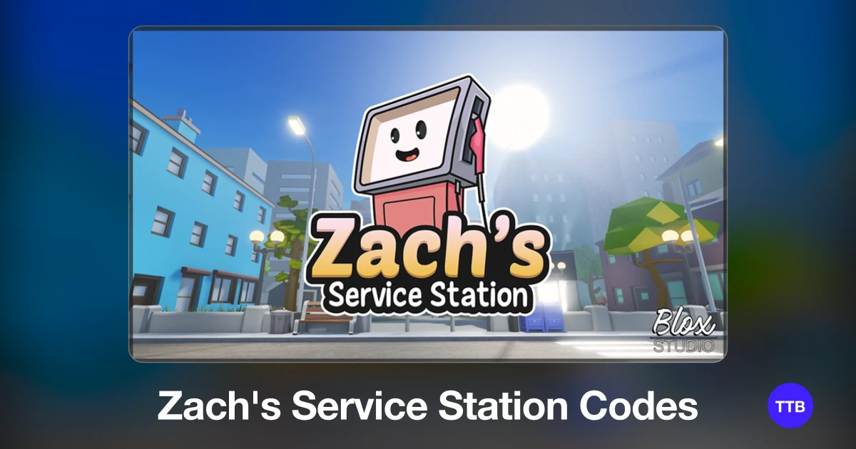 Zach's Service Station codes cover: the official Roblox game image with the game name